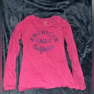 American Eagle Outfitters Pink Fitted Long Sleeve Tee